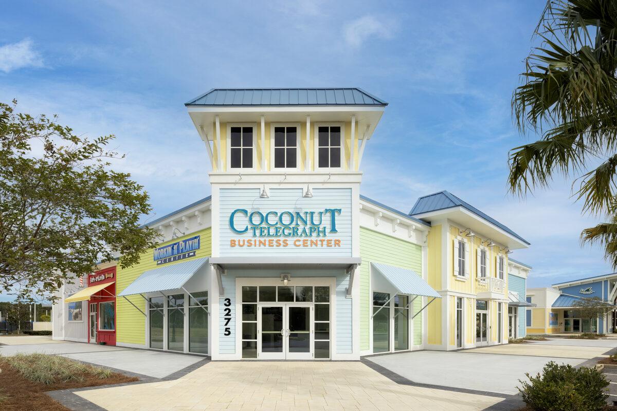 Aluminum architectural canopies, fabric awnings, and HDU dimensional letters for Latitude Margaritaville by CG Signs